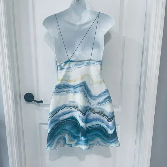 NWT UO Urban Outfitters Y2K Mini Dress Women XS Julia Asymmetrical Festival Blue - Picture 6 of 12